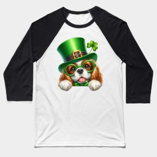 St Patricks Day Peeking Cavalier King Charles Spaniel Dog Baseball T-Shirt